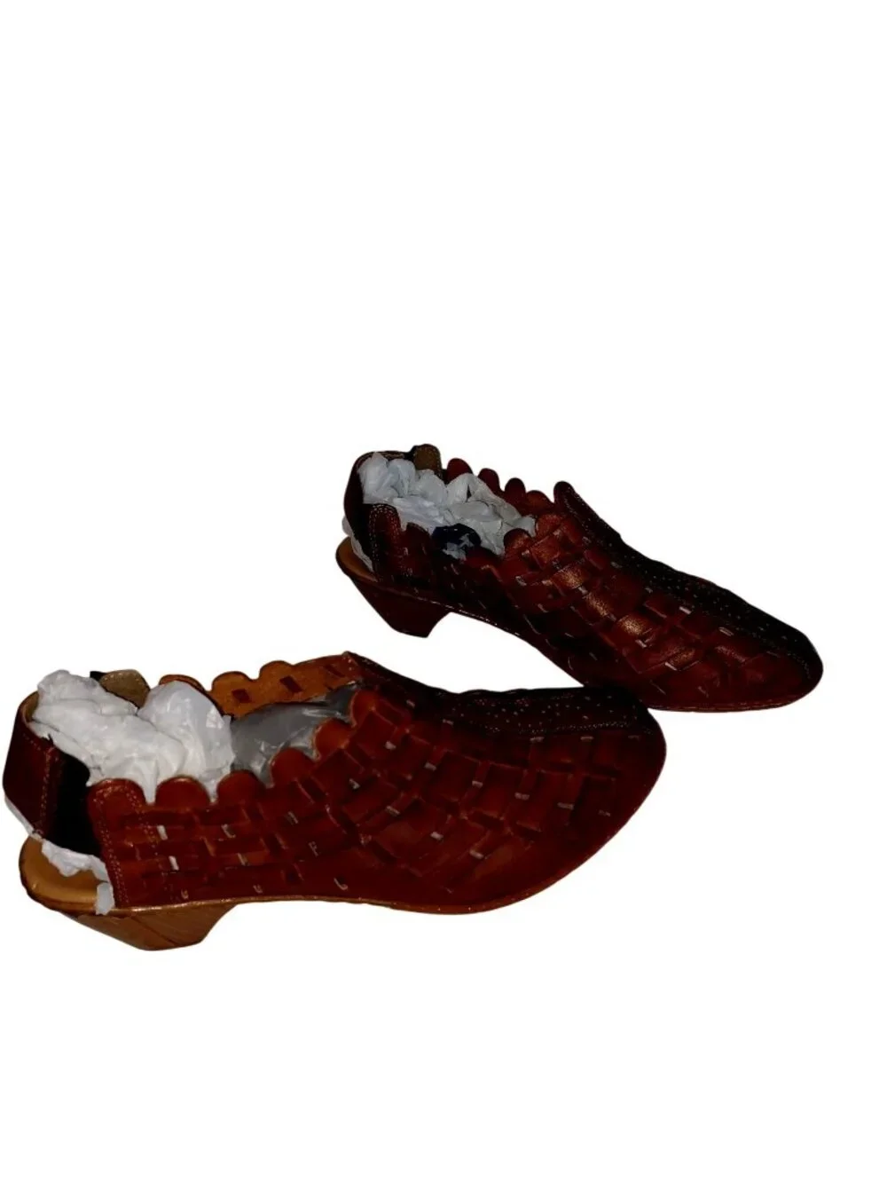 Rieker Mules Slingback Whiskey Brown Leather Woven Slip Low Heel Women Size 9